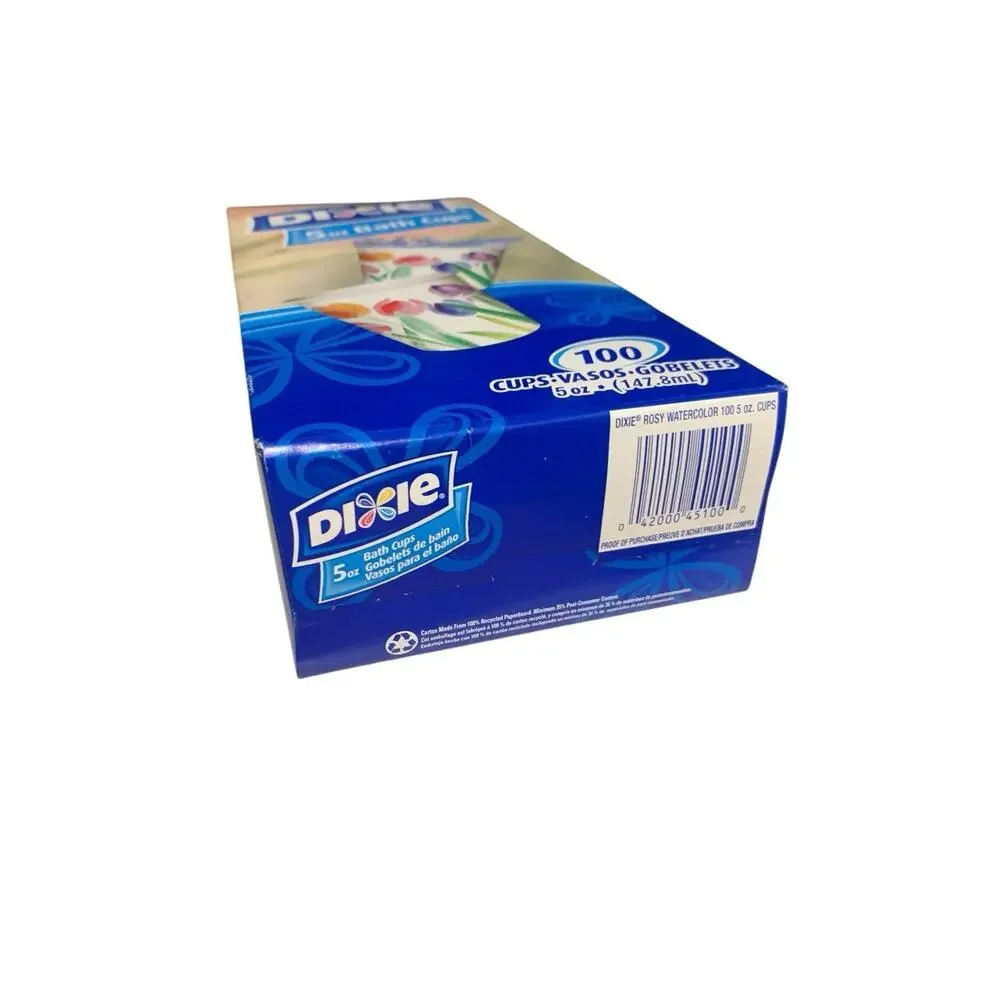 Dixie Rosy Watercolors 5oz Bath Cups 100 Count Disposable Floral Sealed Box NOS